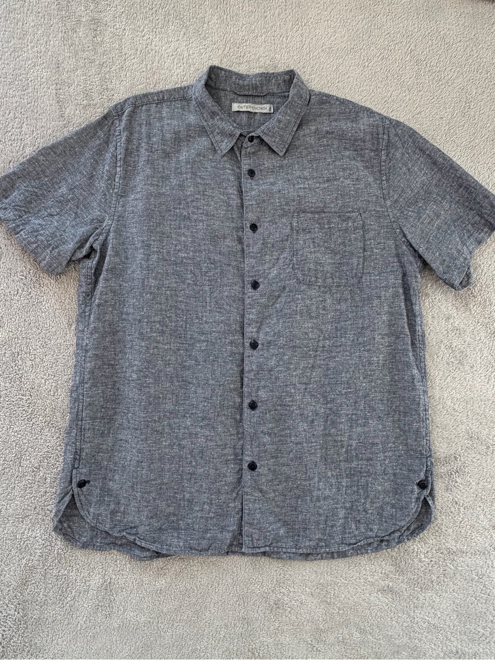 Outerknown Shirt Mens XL Gray Chambray Hemp Tencel Short Sleeve Button Up Casual